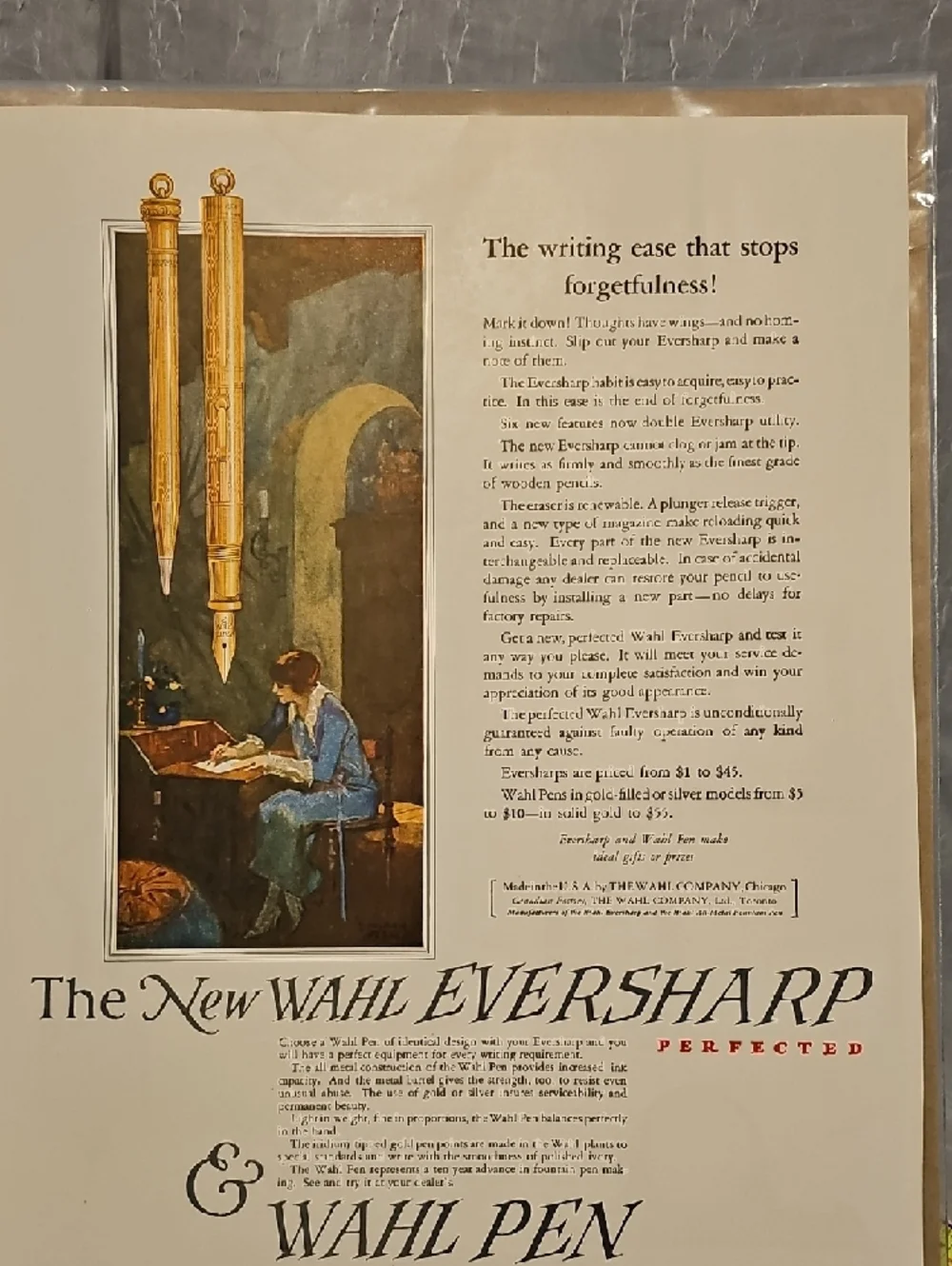 VTG Sessions Clock Advertisement / Wahl Pen Advertisement 1924